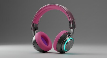 Stylish Pink Headphones with Teal Light Accent Music Listening Device Technology