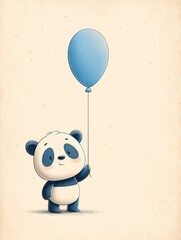 Cute panda holding a light blue balloon.