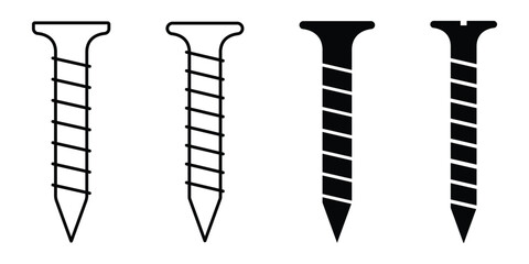 Screw icon vector, fill and stroke line vector. Flat head screw icons. Screw vector symbol. Screw vector illustration.