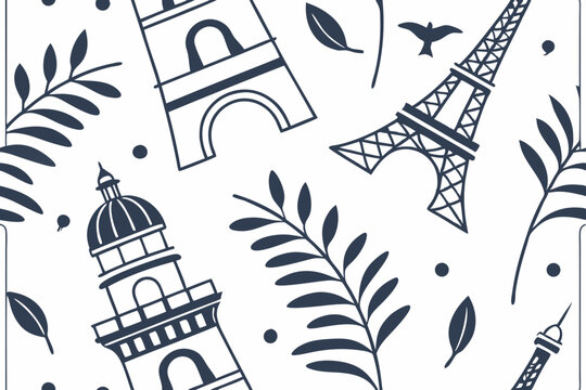 seamless pattern with trees and building