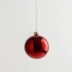 Red christmas ball ornament hanging on a white background