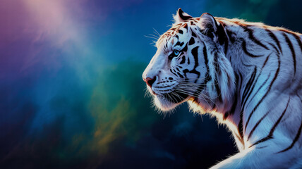 White tiger side profile with gradient background
