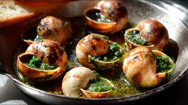 Delightful escargots dish on a pan 