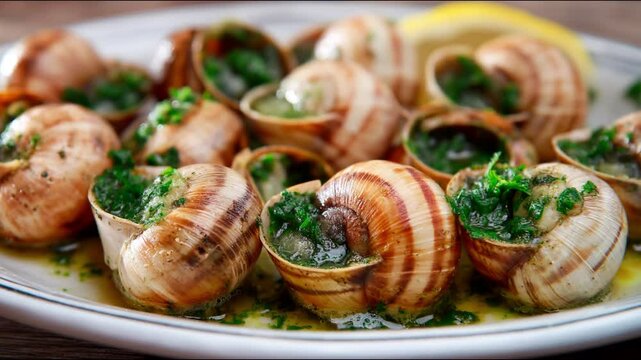 Delicious escargots prepared and ready to serve 