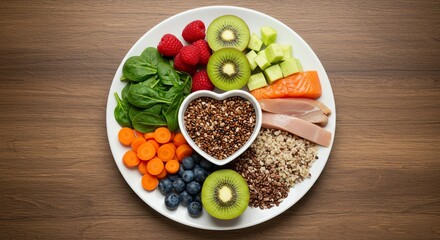 Plate with Salmon Kiwi Raspberry and Quinoa