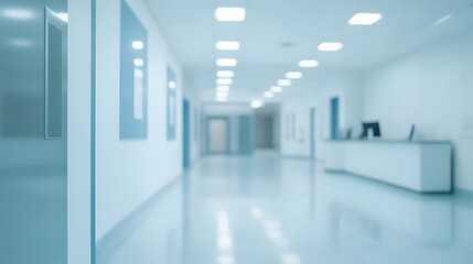 Blurred modern laboratory room with scientific background in white and light blue tones