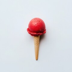 Red ice cream cone centered on a white background