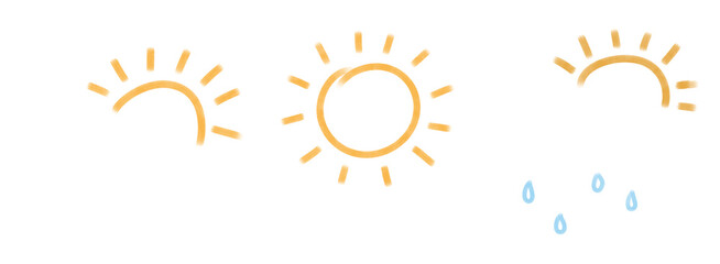 Set of weather sunny weather inspired designs, hand-drawn vector, transparent background design with nature theme