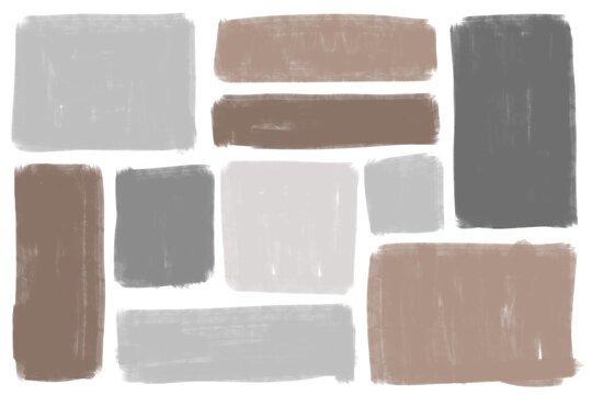 Collection of grey and brown, beige blocks, stones hand-drawn aesthetic blobs with transparent background, 