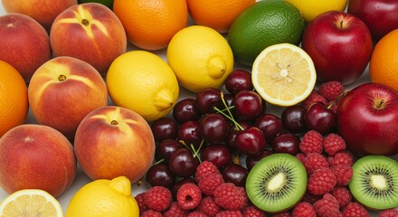 Assorted Fruit Display with Raspberries and Cherries