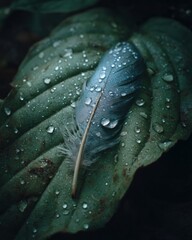Feather on Wet Leaf