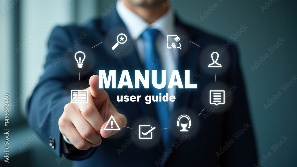 Poster a person points to a digital manual user guide.