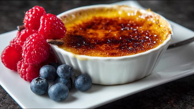 Delicious cr&egrave;me br&ucirc;l&eacute;e with fresh berries