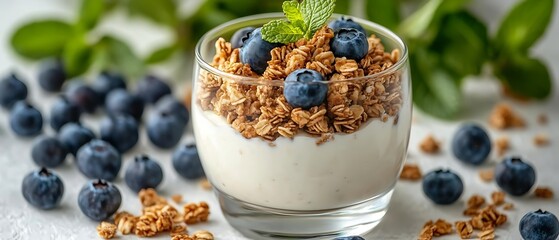 Yogurt parfait blueberries granola breakfast