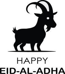 A stylish silhouette of a goat paired with a heartfelt greeting for Eid al-Adha. This design is perfect for greeting cards, social media posts
