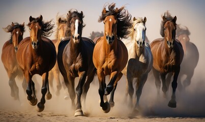 Stado dzikich koni w biegu