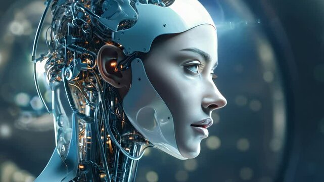 Portrait of a woman symbolically turning into virtual human, virtual character, or digital clone, using computer-generated from the real persona. AI artificial intelligence