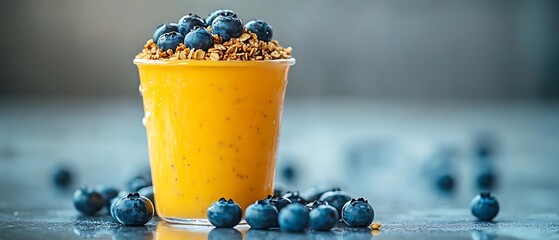 Mango smoothie with blueberries & granola