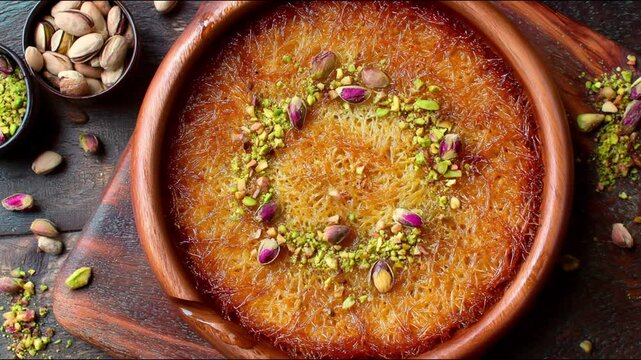 A delightful Kunefe dessert decorated with pistachio