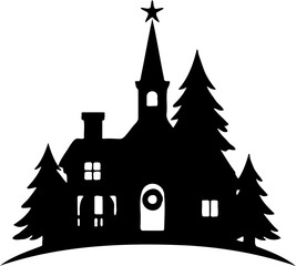 christmas castle silhouette vector illustration