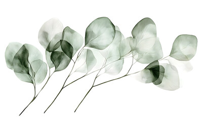Delicate Eucalyptus Leaves.  Abstract, translucent depiction of eucalyptus leaves, showcasing their intricate veins and gentle curves.  Soft, muted color palette