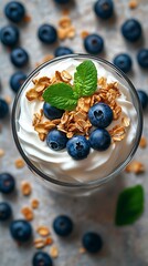 Yogurt parfait blueberries oats breakfast