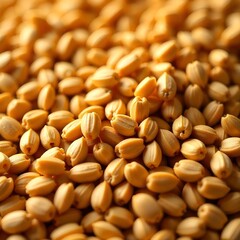 Close-Up of Golden Wheat Grains – Natural Cereal Crop Seeds Texture Background

