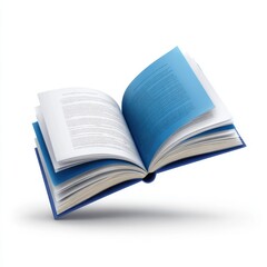 Obraz premium Open blue book floating on white background