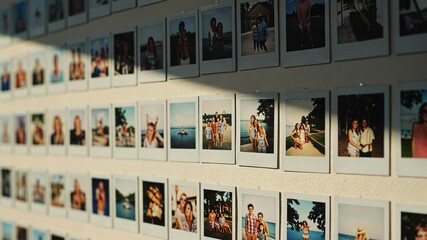 Wall decorated with instant photos capturing summer memories