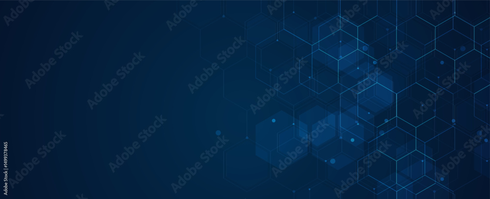 Poster digital technology background. abstract hexagons background with lines and dots. design for science,