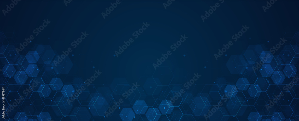 Poster digital technology background. abstract hexagons background with lines and dots. design for science,