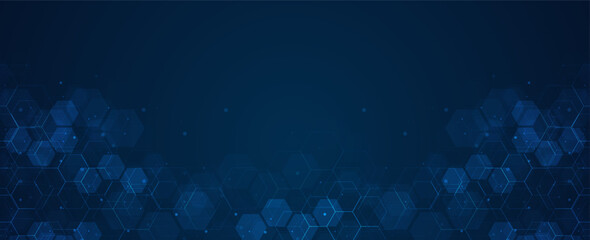 Digital technology background. Abstract hexagons background with lines and dots. Design for science, medicine or technology