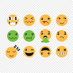 Emotion from happy to sad emoji smiley faces. Collection of emoji reactions for social media. Emoji icon with a PNG background
