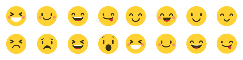Set of emoji reactions for social media. Emoji reactions. Funny emoticons faces with facial expressions. Vector illustration eps 10