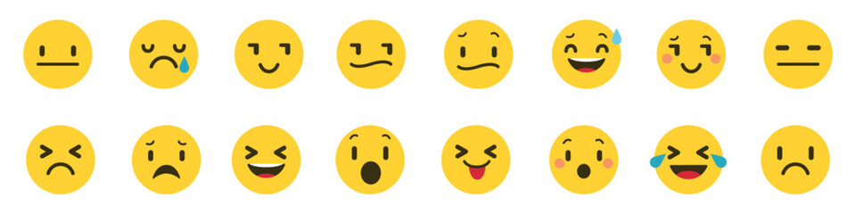 Set of emoji reactions for social media. Emoji reactions. Funny emoticons faces with facial expressions. Vector illustration eps 10