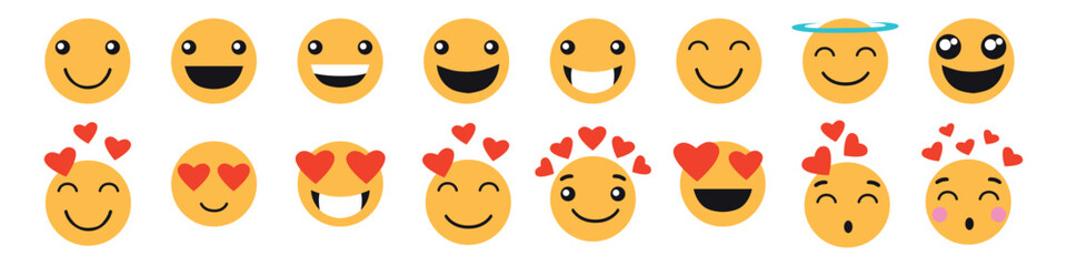 Set of emoji reactions for social media. Emoji reactions. Funny emoticons faces with facial expressions. Vector illustration eps 10
