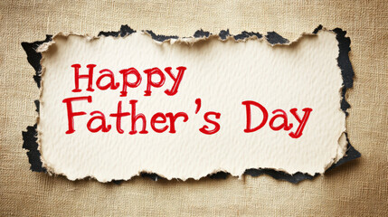 Light brown background with a black border frames "Happy Father's Day" in red marker on white paper with a torn edge, creating an isolated and charming element for Father's Day greetings.
