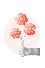 cat paw holding flower vector illustration
