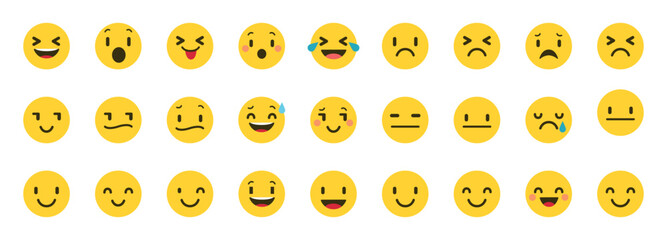 Set of emoji reactions for social media. Emoji reactions. Funny emoticons faces with facial expressions. Vector illustration eps 10
