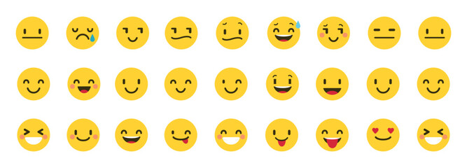 Set of emoji reactions for social media. Emoji reactions. Funny emoticons faces with facial expressions. Vector illustration eps 10