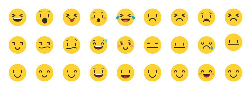 Naklejki Set of emoji reactions for social media. Emoji reactions. Funny emoticons faces with facial expressions. Vector illustration eps 10
