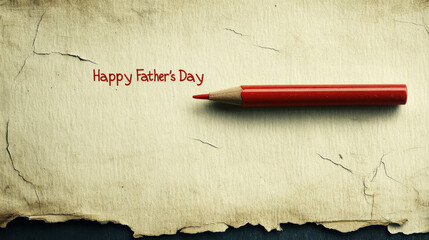 Light brown background highlights "Happy Father's Day" in red marker on white paper with a black border and torn edge, perfect for creating heartfelt Father's Day greeting cards or digital designs.