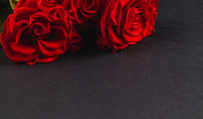 Beautiful red roses arranged elegantly on a black surface for decoration