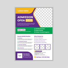 Creative and modern school education admission colorful flyer design template for marketing, admission poster, Flyer brochure cover template for Kids back to school education admission layout design. 