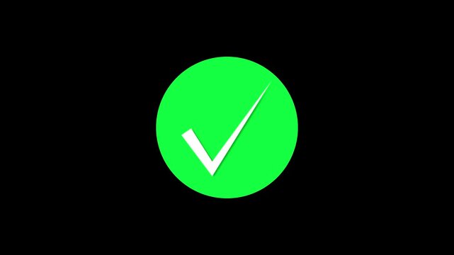 Minimal green right tik mark icon animation on black background