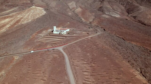 Drone flight over Villa Winter and coastline of Cofete in Fuerteventura