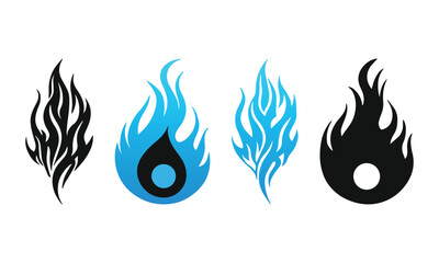 Stylized Blue and Black Flame Illustration – Minimalist Vector Fire Design