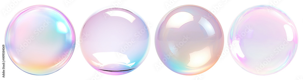 Poster png colorful iridescent soap bubbles floating, element set on transparent background