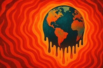 Melting Planet Earth Depicted in Warm Fiery Tones Highlighting Climate Change