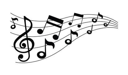 Music Note Waves on a Transparent Background. Decorative background of musical notes.